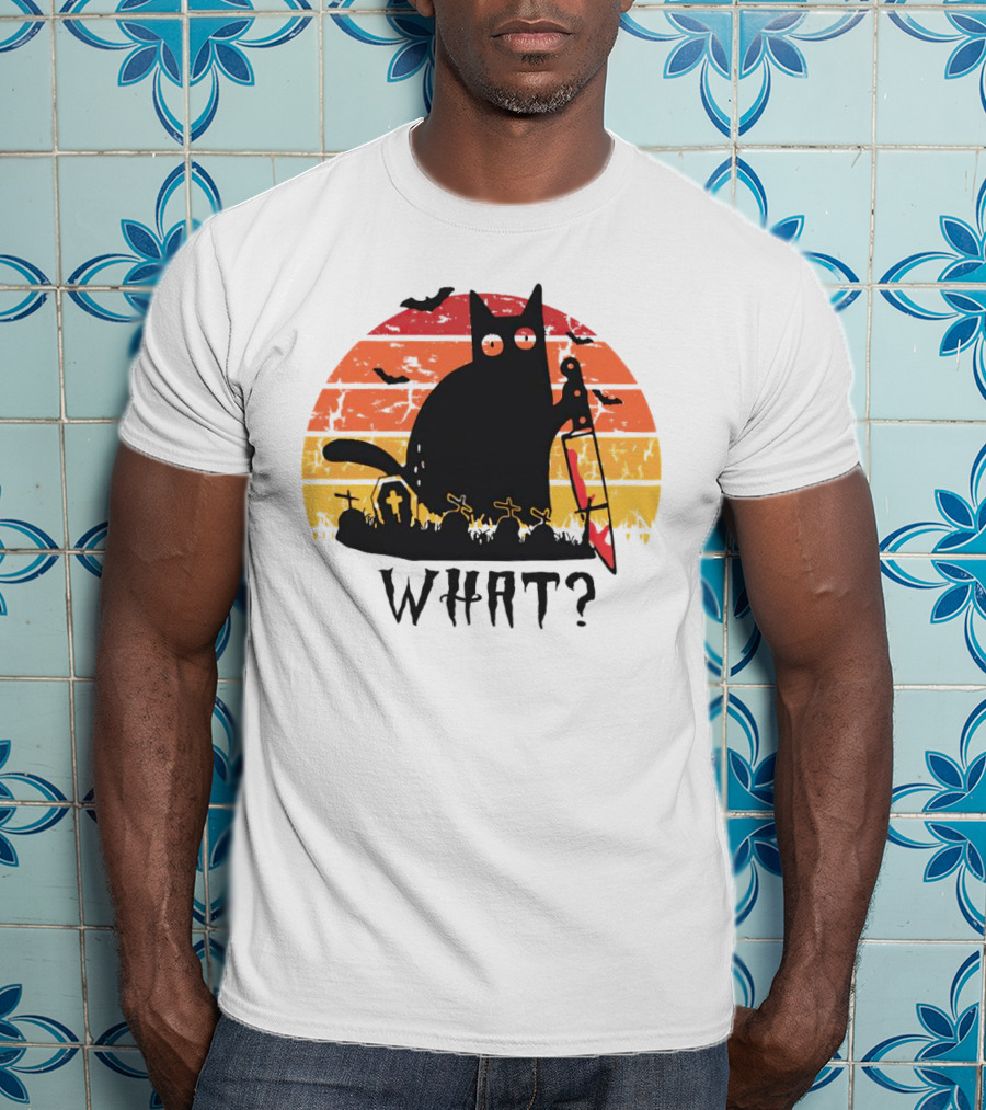 Cat With Sword And Graves Sunset Halloween T-Shirt