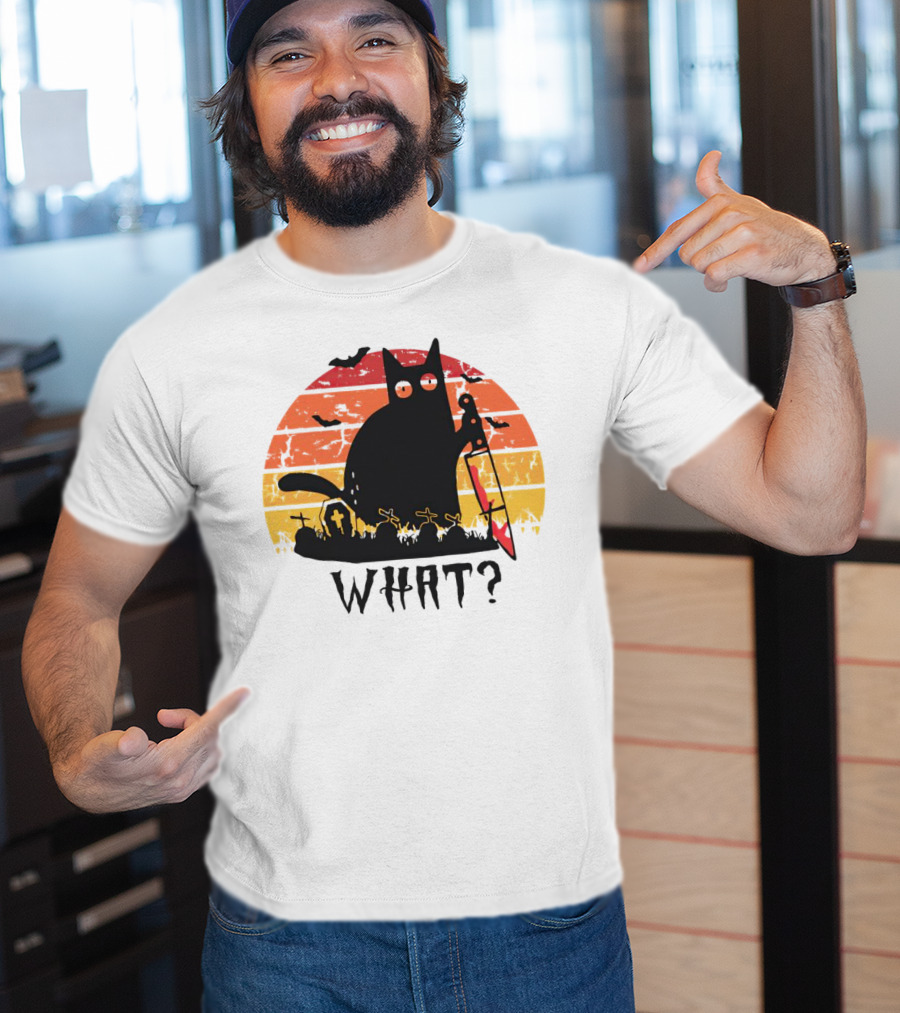 Cat With Sword And Graves Sunset Halloween T-Shirt
