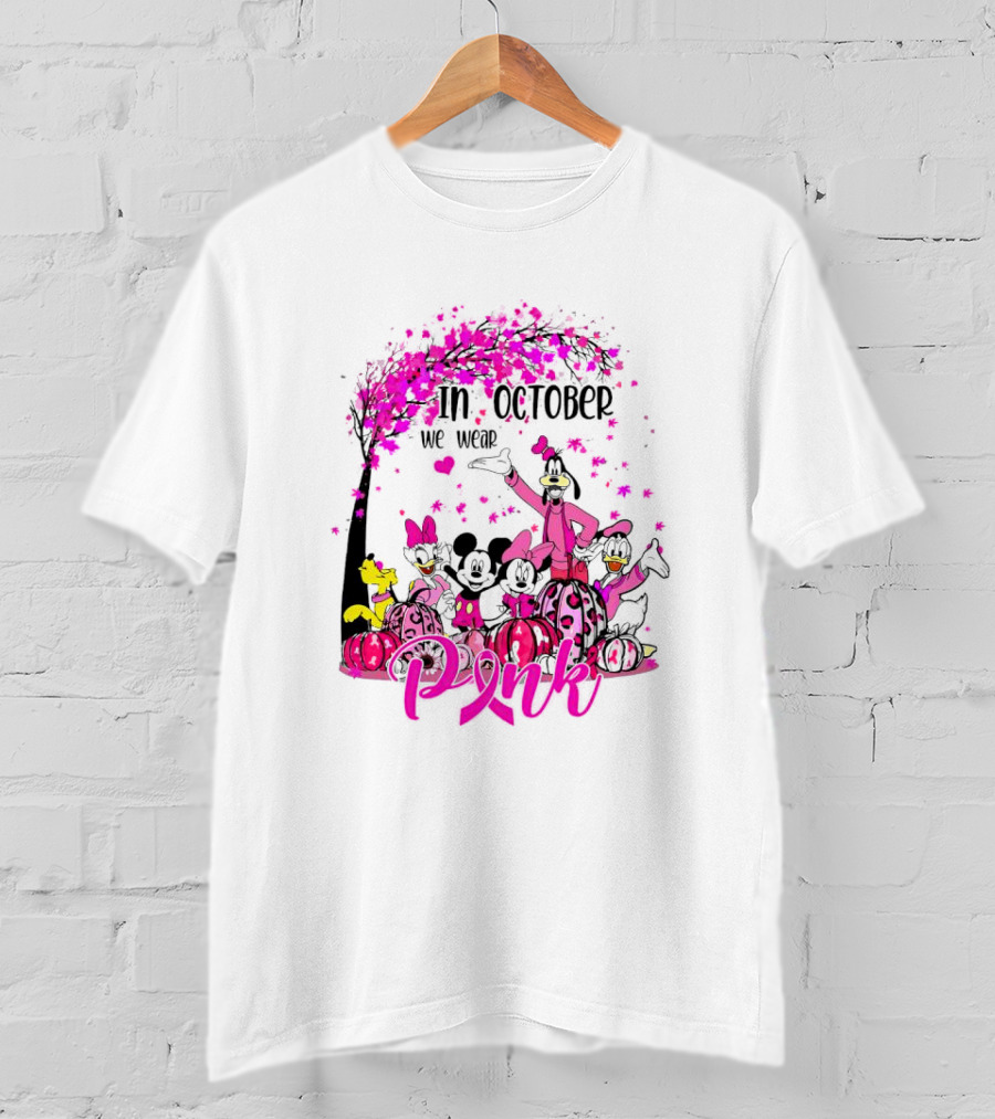 In October We Wear Pink Disney Characters Breast Cancer Awareness T-Shirt