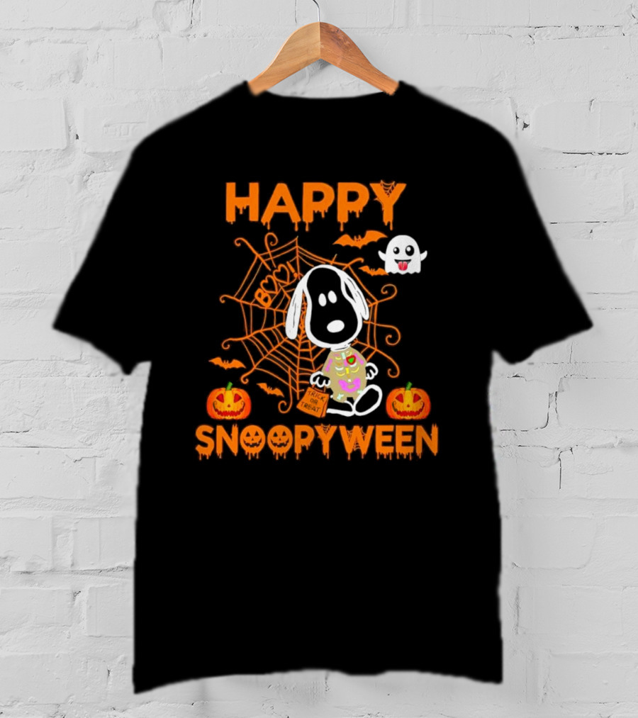Happy Snoopyween Trick Or Treat Spooky Ghosts Pumpkins And Spider Webs T-Shirt