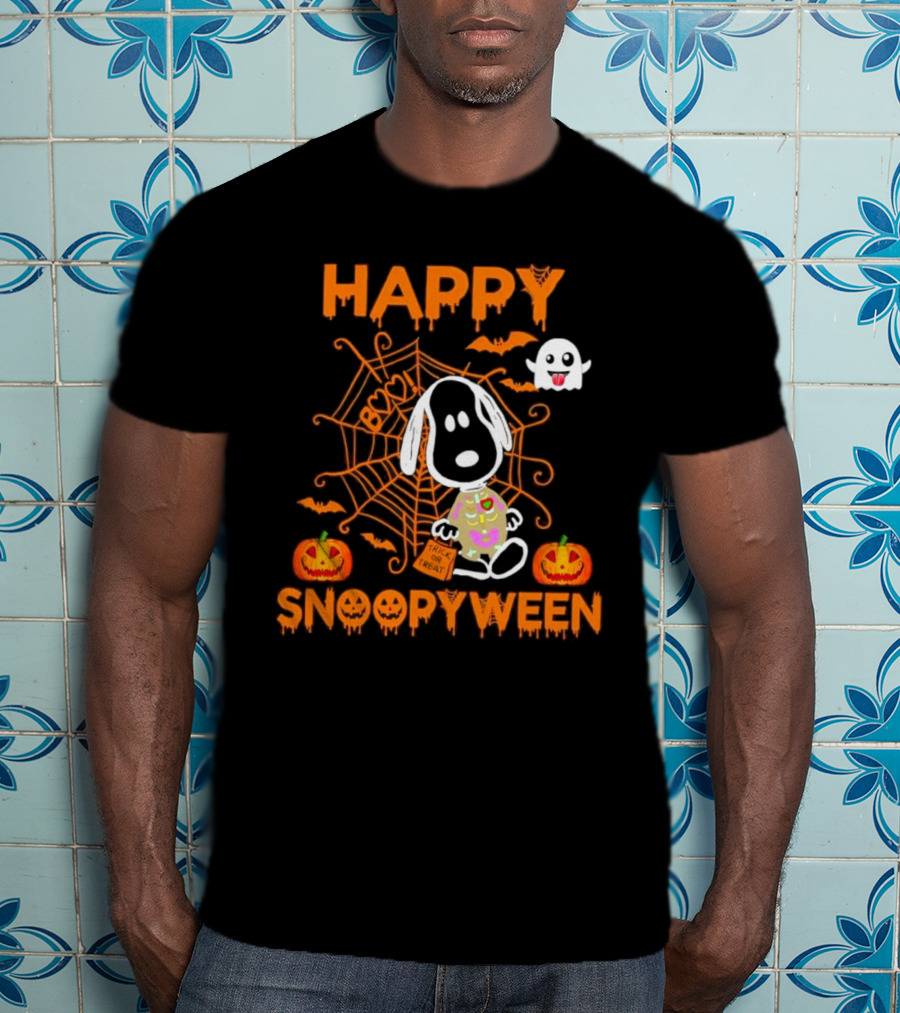 Happy Snoopyween Trick Or Treat Spooky Ghosts Pumpkins And Spider Webs T-Shirt