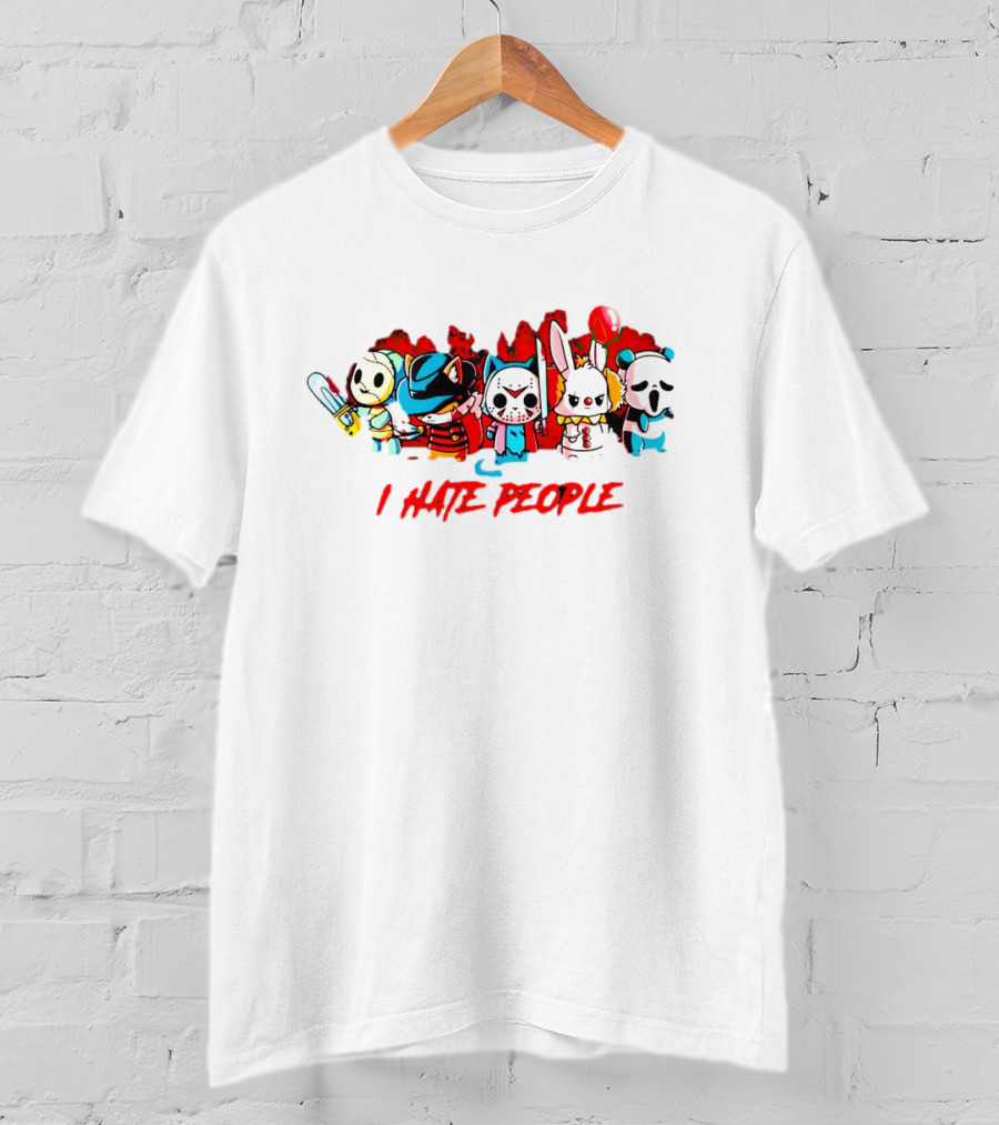 Horror Halloween Chibi Characters I Hate People Chainsaw Knife Balloon T-Shirt