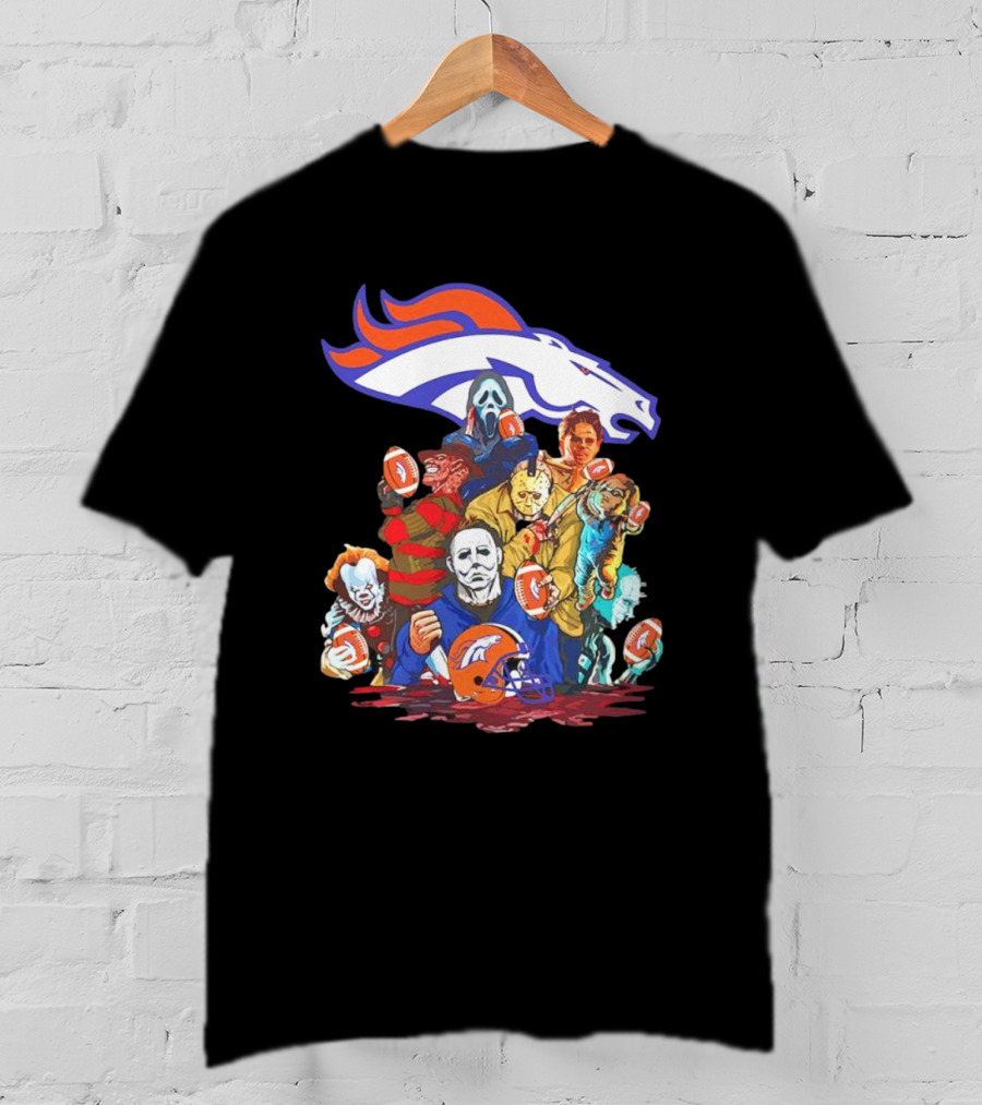 Denver Broncos Horror Movie Icons Mashup T-Shirt