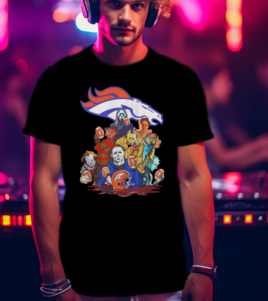Denver Broncos Horror Movie Icons Mashup T-Shirt