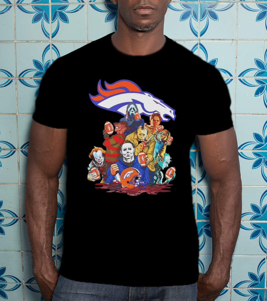 Denver Broncos Horror Movie Icons Mashup T-Shirt