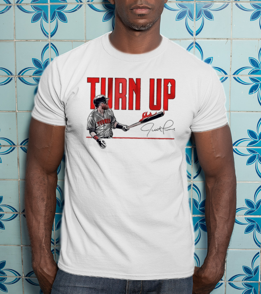 Justin Turner Baseball Turn Up Fire Bat Signature T-Shirt