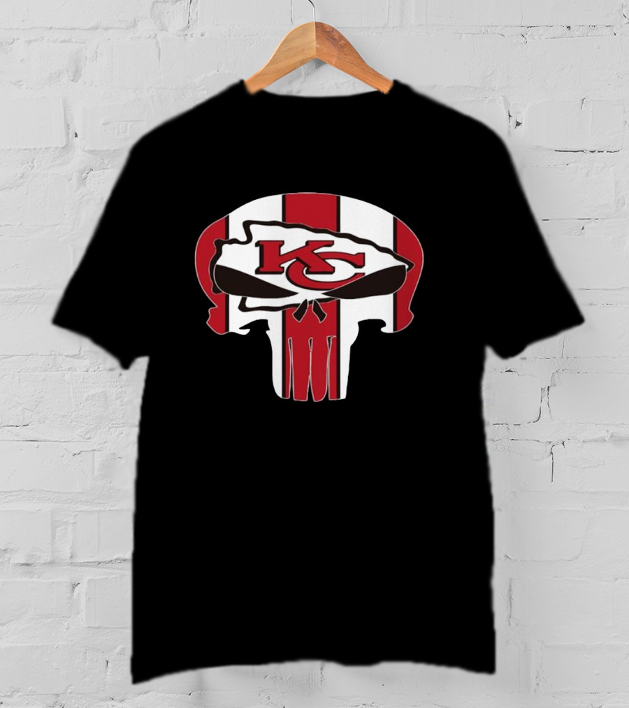 Kansas City Chiefs Skull KC Logo Stripe T-Shirt