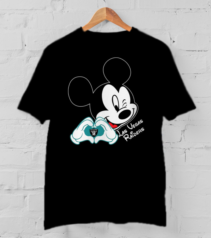 Mickey Mouse Heart Las Vegas Raiders NFL Team T-Shirt