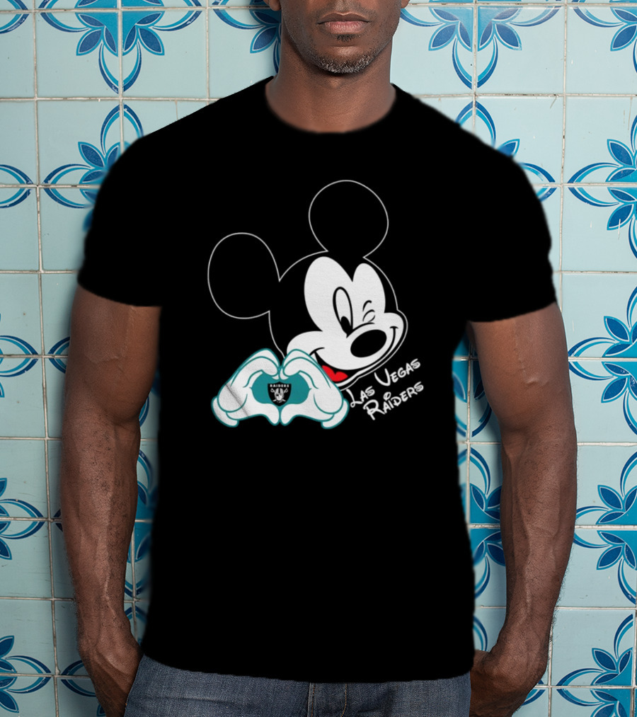 Mickey Mouse Heart Las Vegas Raiders NFL Team T-Shirt