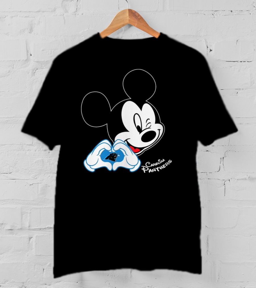 Mickey Carolina Panthers Fan Logo With Heart Gesture T-Shirt