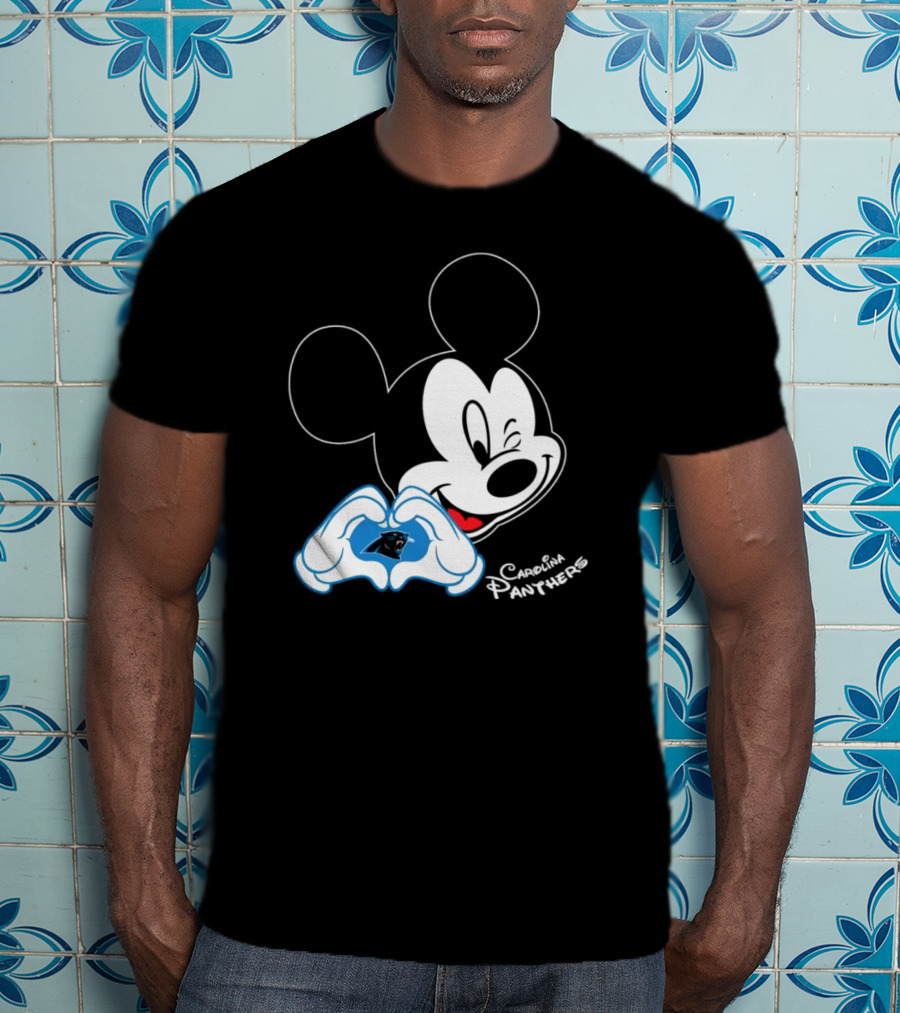 Mickey Carolina Panthers Fan Logo With Heart Gesture T-Shirt
