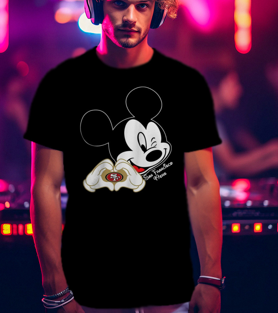 Mickey Mouse Heart Hands With San Francisco 49ers T-Shirt