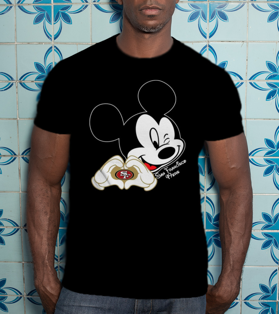 Mickey Mouse Heart Hands With San Francisco 49ers T-Shirt