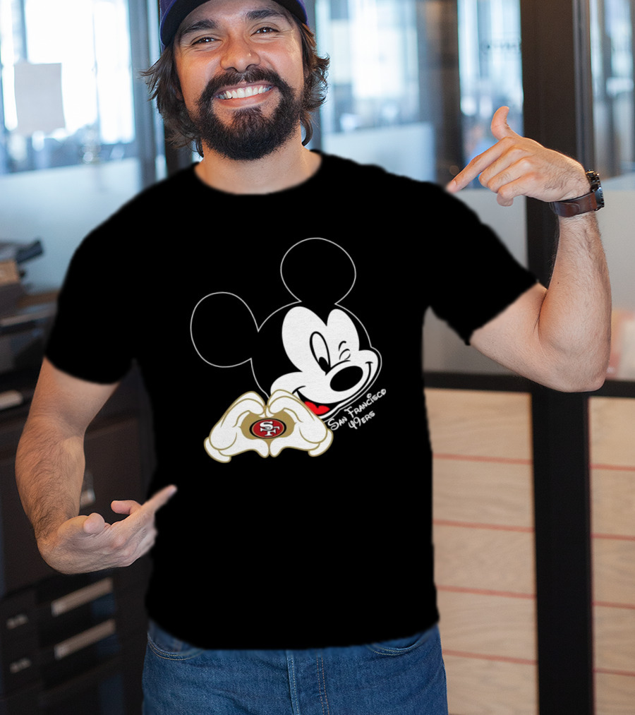 Mickey Mouse Heart Hands With San Francisco 49ers T-Shirt