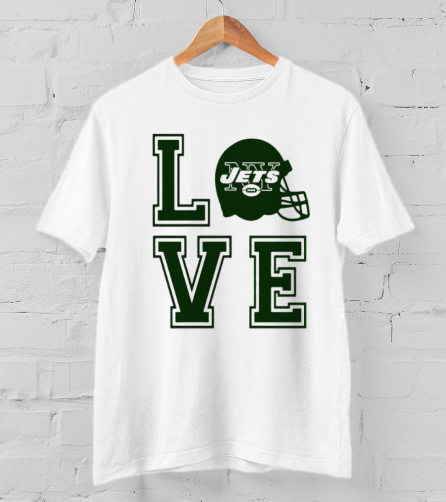 New York Jets Love Helmet Typography T-Shirt