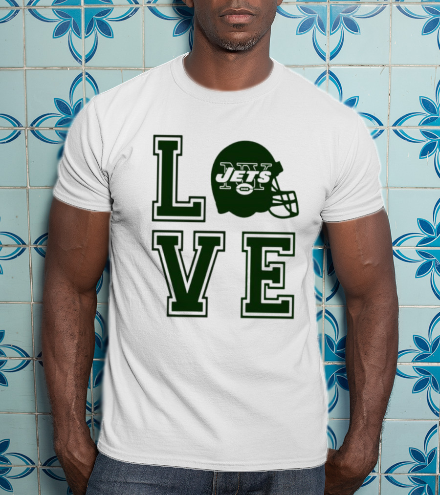 New York Jets Love Helmet Typography T-Shirt