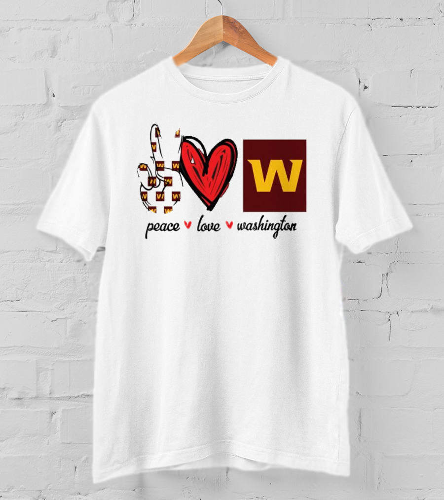 Peace Love Washington Commanders W Logo Football Team T-Shirt