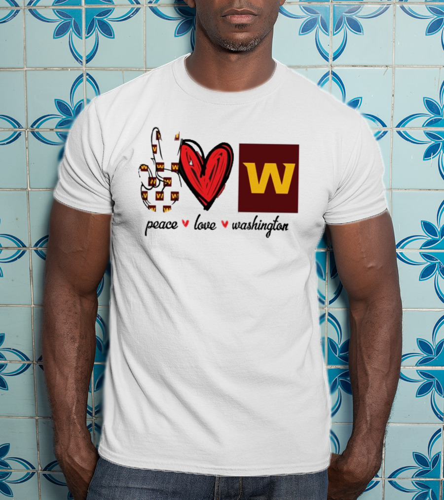 Peace Love Washington Commanders W Logo Football Team T-Shirt