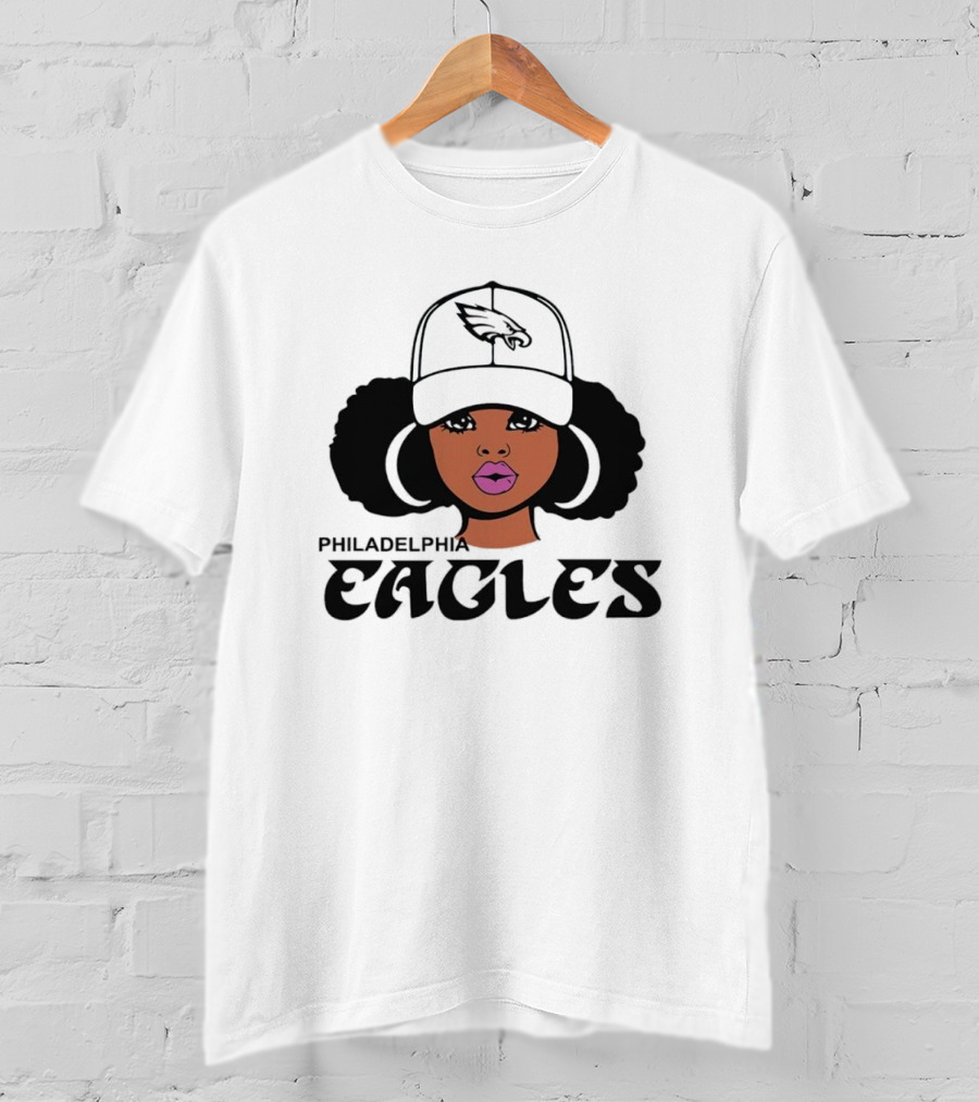 Philadelphia Eagles Girl Afro Style Icon With Cap T-Shirt