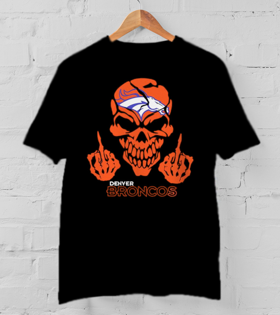 Denver Broncos Skull Middle Finger Iconic T-Shirt