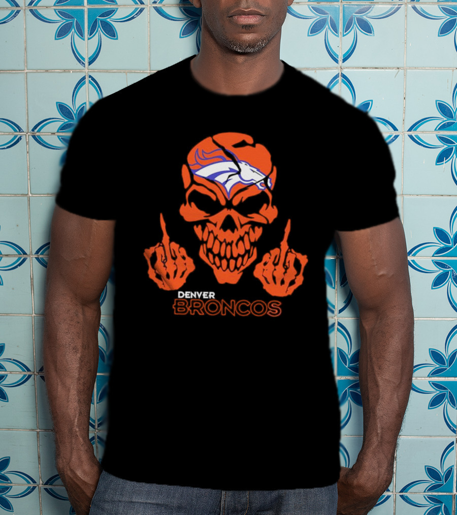 Denver Broncos Skull Middle Finger Iconic T-Shirt