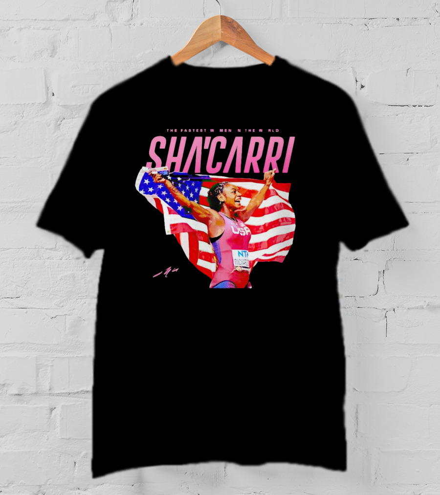 SHA'CARRI The Fastest Women In The World USA Flag T-Shirt