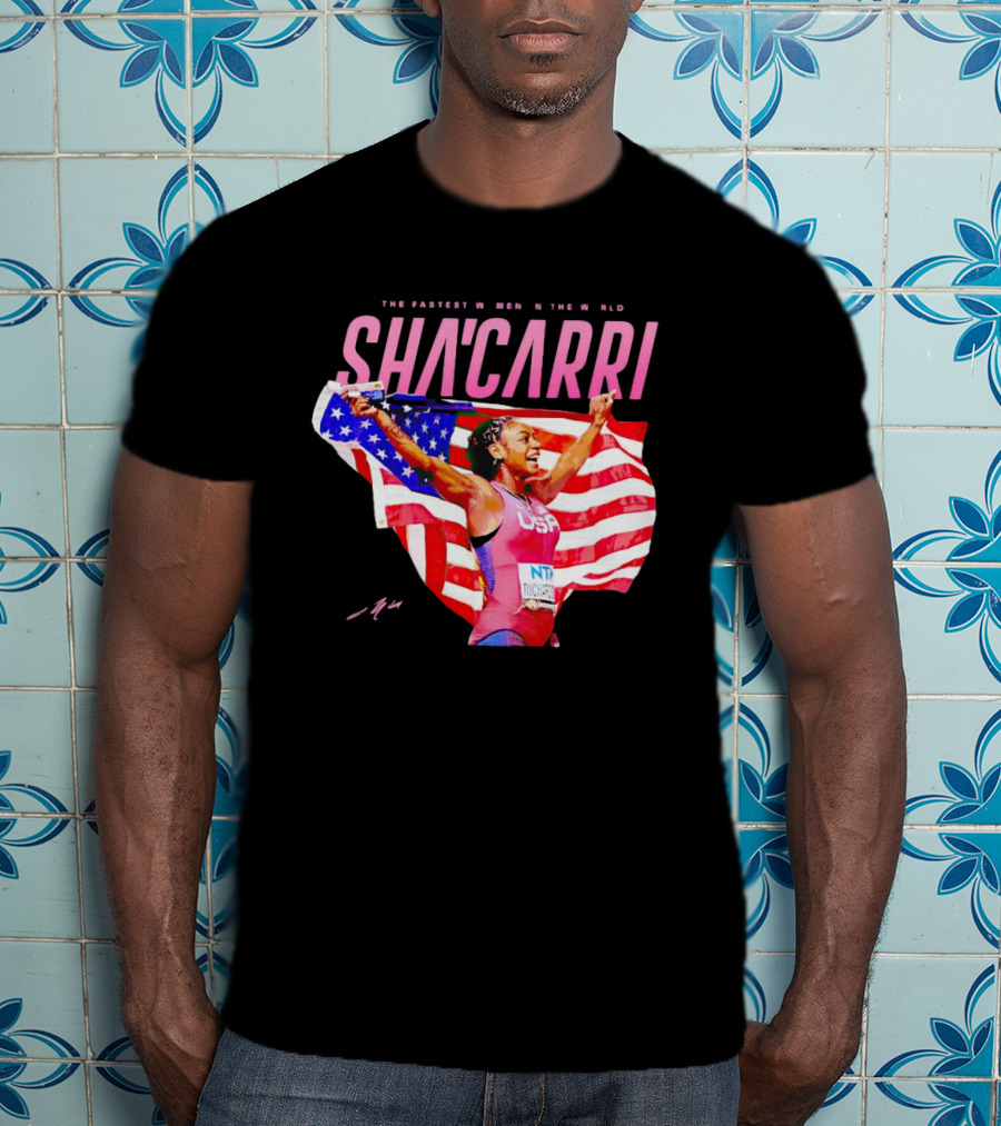 SHA'CARRI The Fastest Women In The World USA Flag T-Shirt