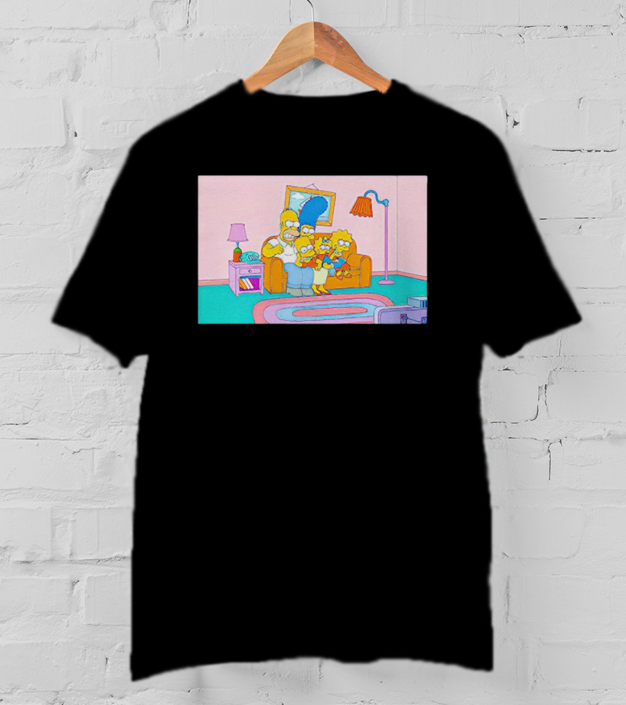The Simpsons Family Sitting On Couch Retro Style Scene T-Shirt