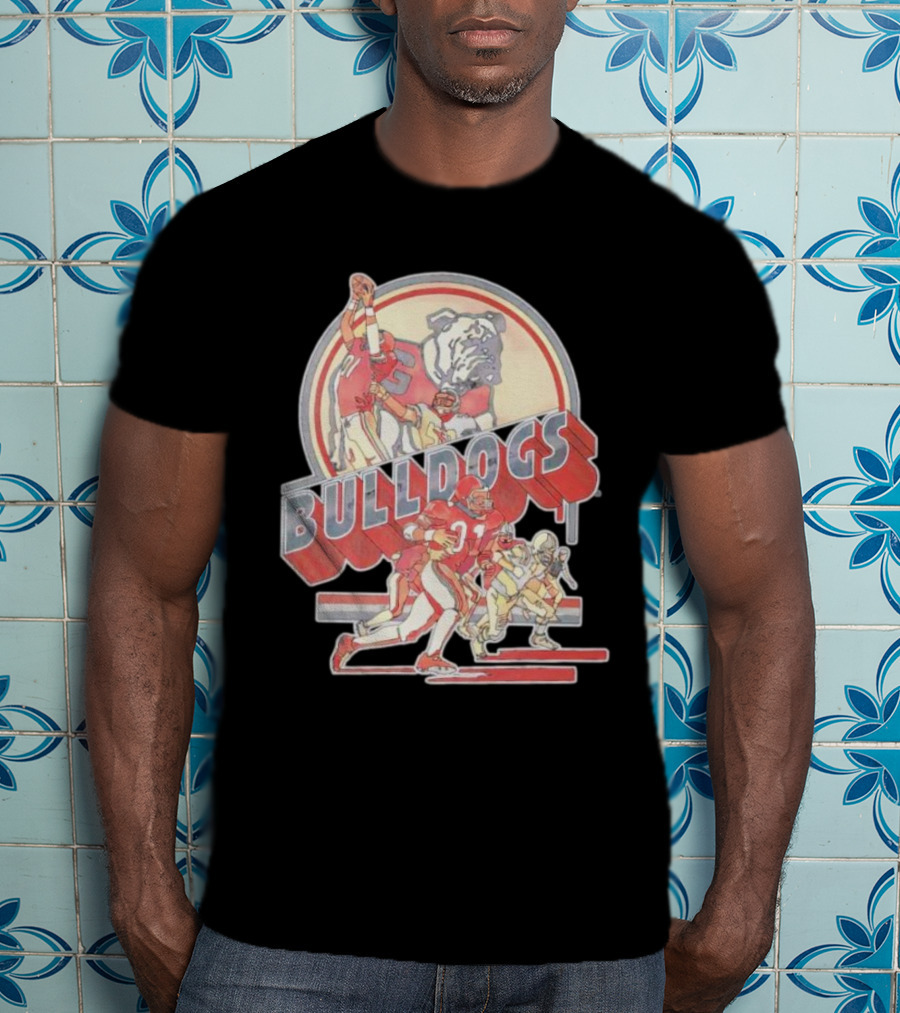 Bulldogs Vintage Football Game Action With Mascot T-Shirt