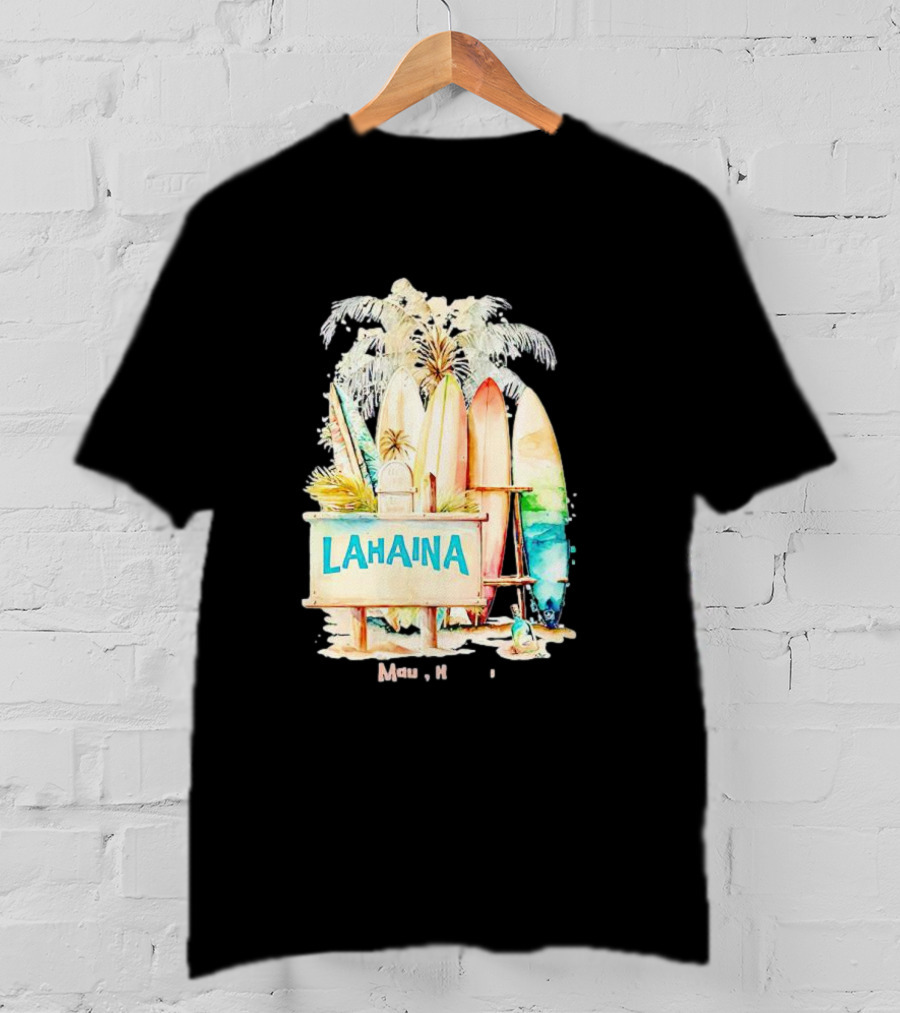 Lahaina Maui Hawaii Surfboard Palm Tree Tropical Vibes Strong T-Shirt