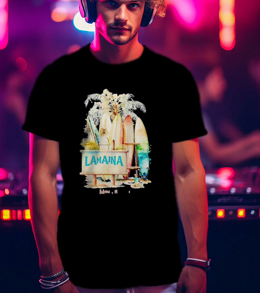 Lahaina Maui Hawaii Surfboard Palm Tree Tropical Vibes Strong T-Shirt