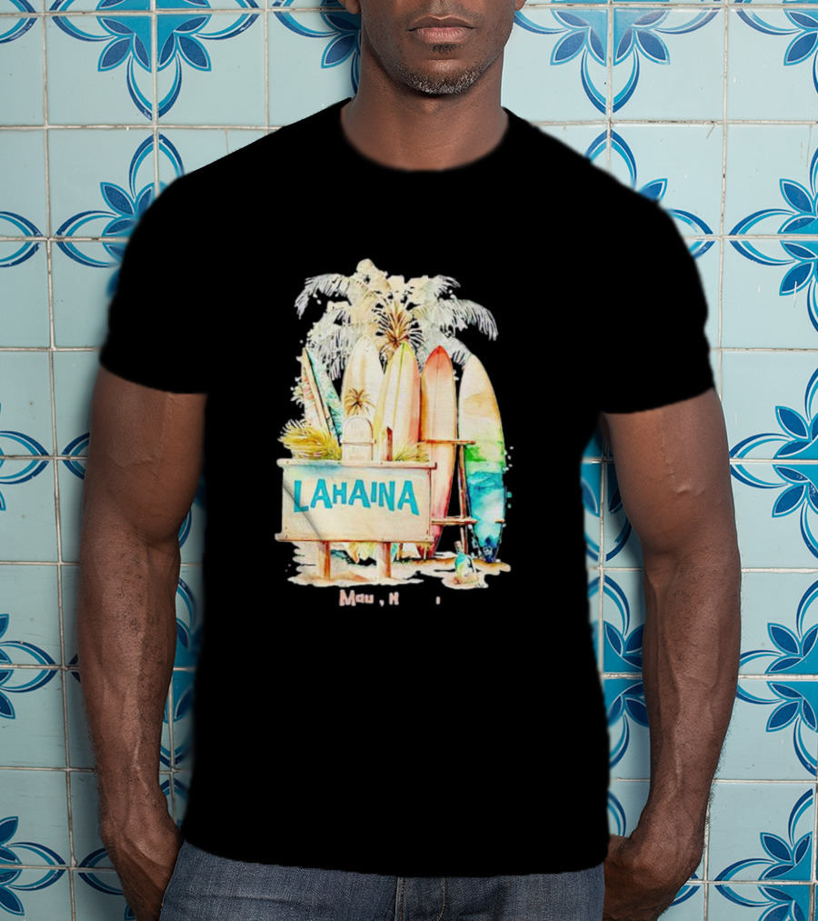 Lahaina Maui Hawaii Surfboard Palm Tree Tropical Vibes Strong T-Shirt