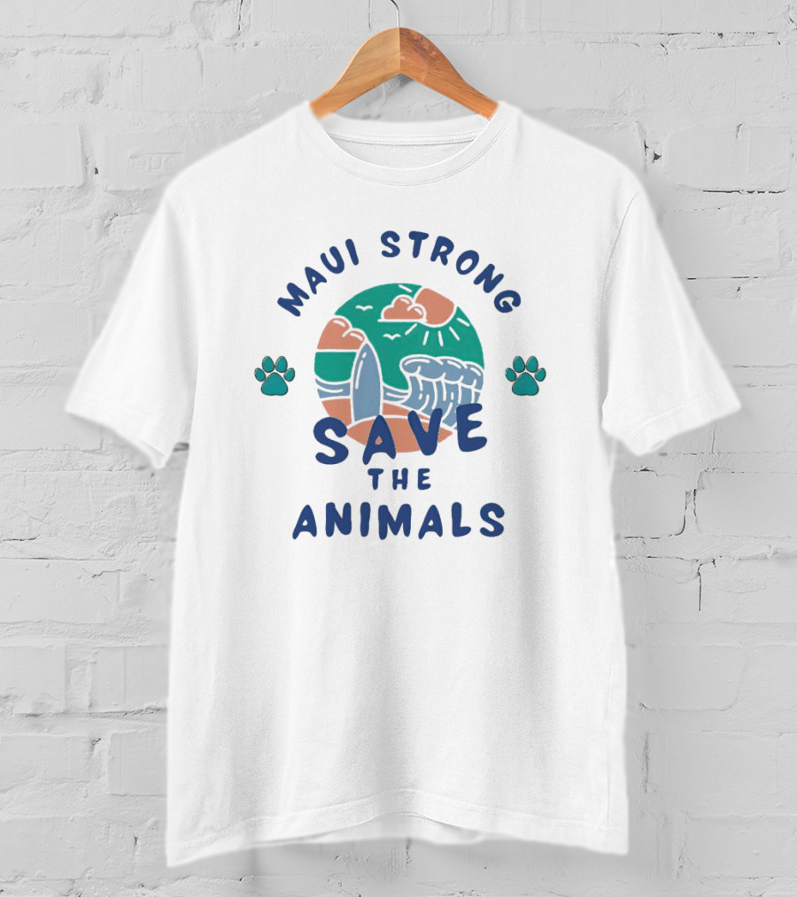 Maui Strong Save The Animals With Ocean And Paw Prints T-Shirt