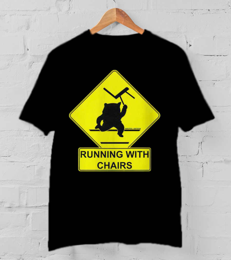 Nafo Fella Running With Chairs Caution Sign T-Shirt