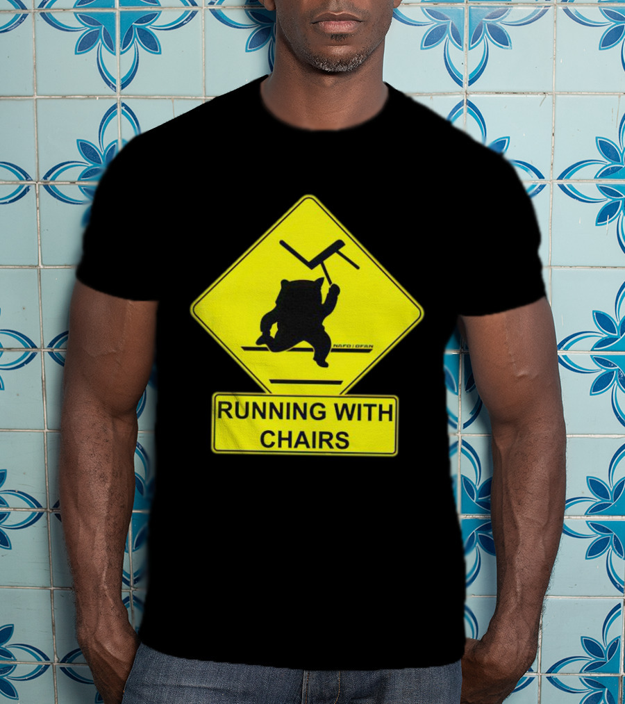 Nafo Fella Running With Chairs Caution Sign T-Shirt