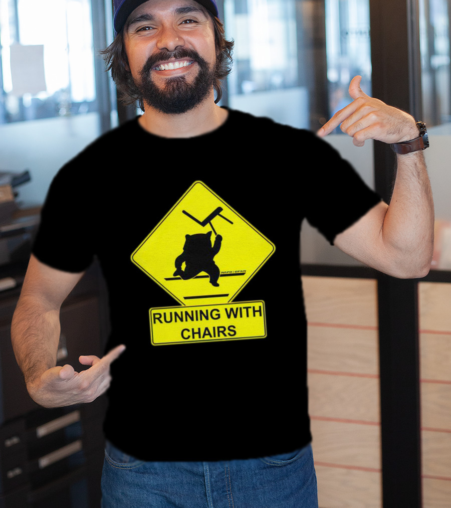 Nafo Fella Running With Chairs Caution Sign T-Shirt
