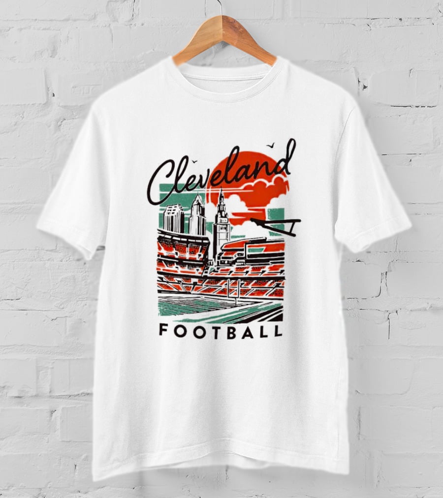 Cleveland Football Stadium Cityscape At Sunset T-Shirt