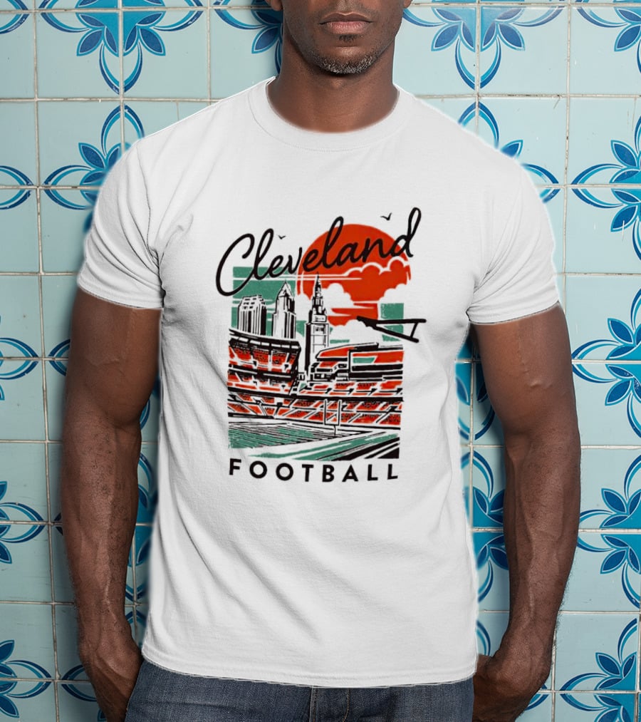 Cleveland Football Stadium Cityscape At Sunset T-Shirt