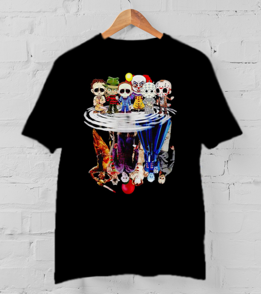 Horror Halloween Chibi Icons Reflecting In Water Mirror T-Shirt
