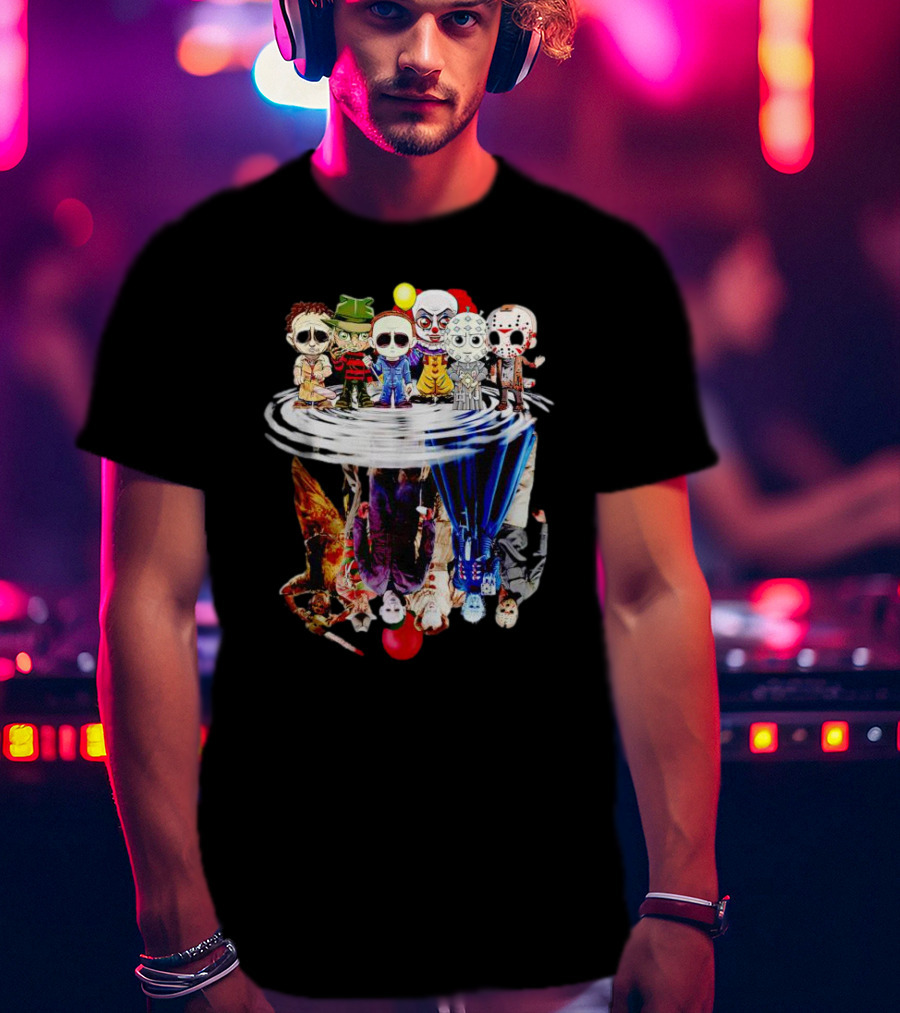Horror Halloween Chibi Icons Reflecting In Water Mirror T-Shirt