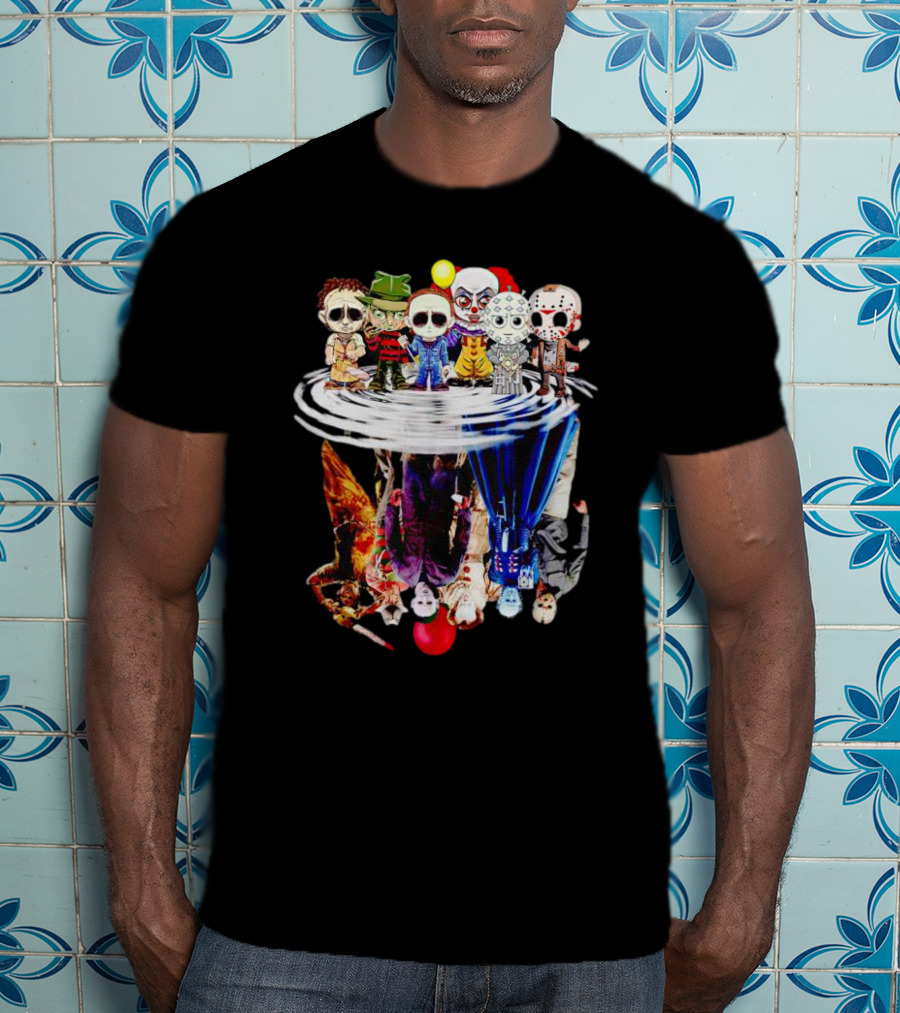 Horror Halloween Chibi Icons Reflecting In Water Mirror T-Shirt