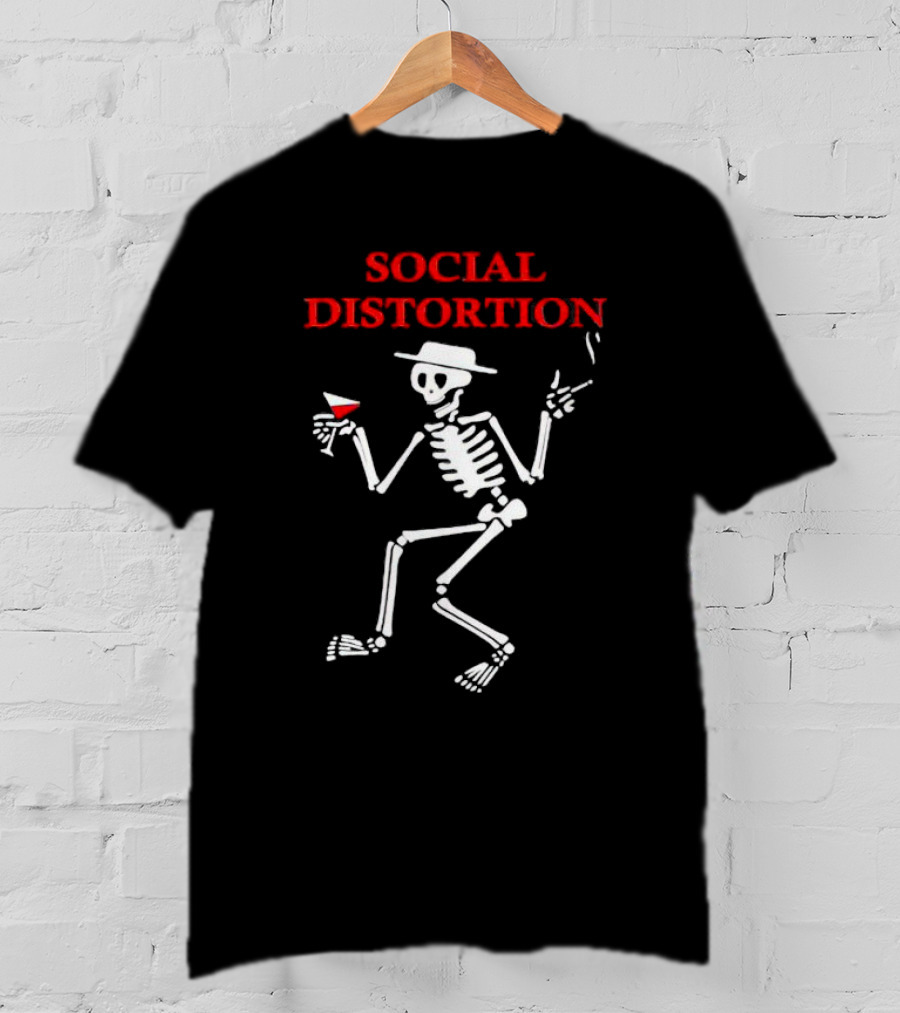 Social Distortion Skeleton With Wine Glass And Cigarette T-Shirt