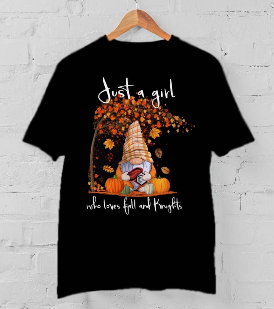 Just A Girl Who Loves Fall And Knights With Gnome And Autumn Leaves T-Shirt