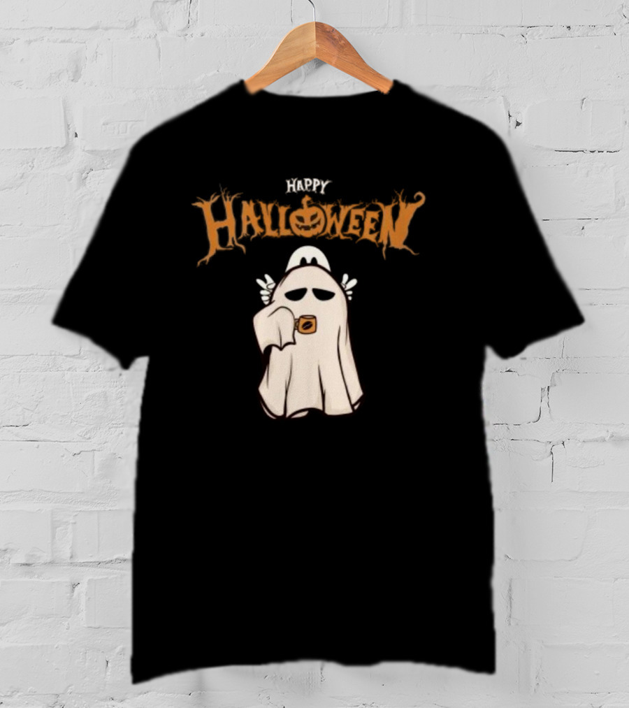 Happy Halloween Ghost Coffee Pumpkin T-Shirt
