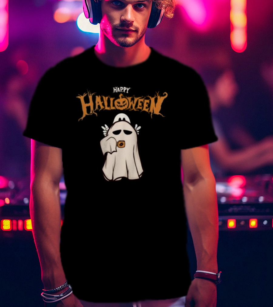 Happy Halloween Ghost Coffee Pumpkin T-Shirt