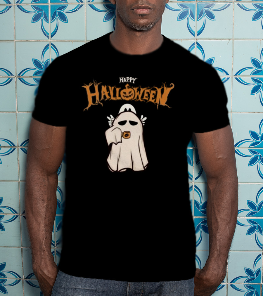 Happy Halloween Ghost Coffee Pumpkin T-Shirt