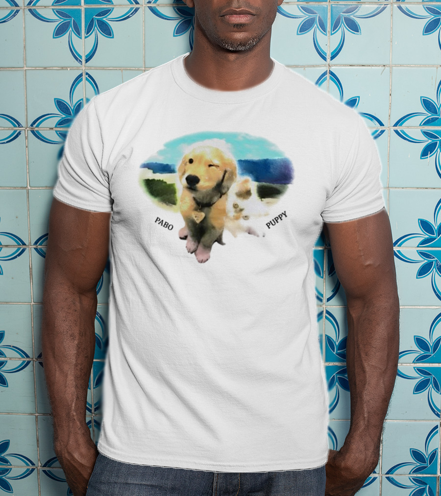 Pabo Puppy And Cat In Scenic Landscape T-Shirt