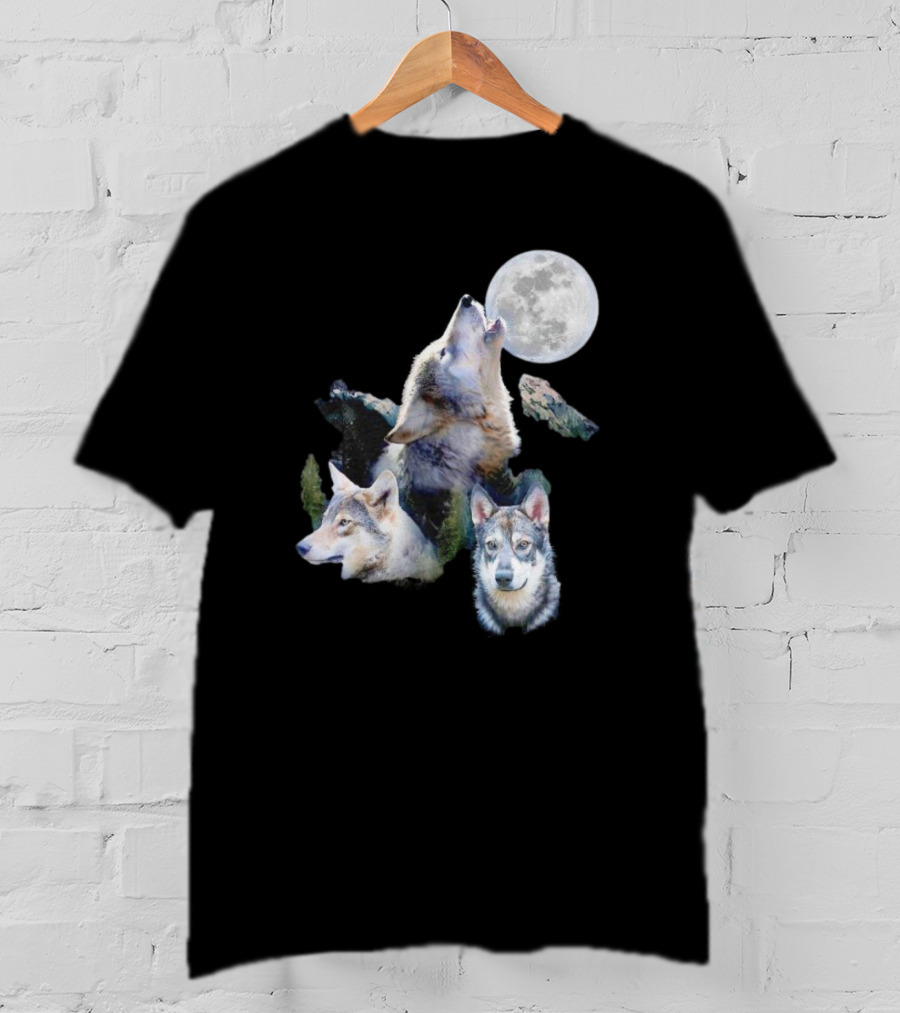 Gas Station Wolf Howling At Full Moon Trio T-Shirt