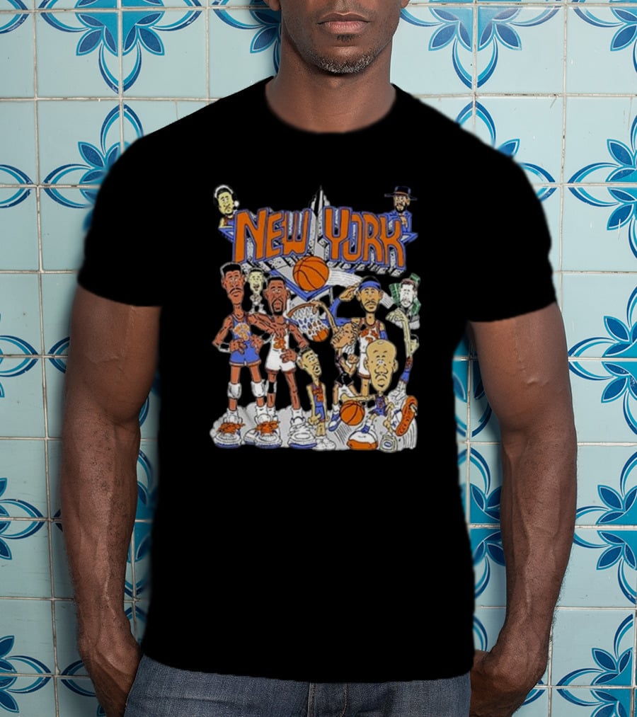 New York Knicks All-Stars Basketball Characters Cartoon T-Shirt