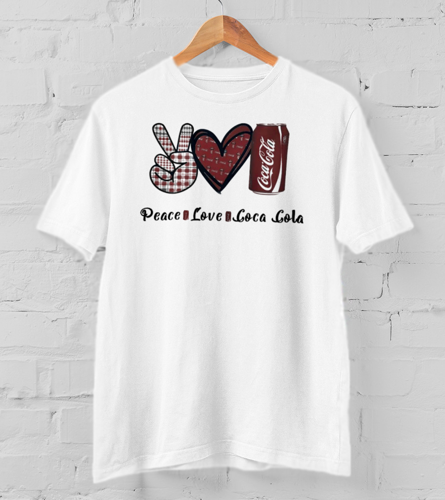 Peace Love Coca Cola Can With Heart And Peace Sign T-Shirt